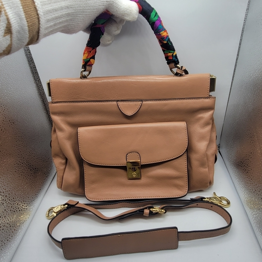 Designer Tory Burch Priscilla Small Frame Satchel Shoulder Strap Push Lock Clasp - Picture 3 of 16